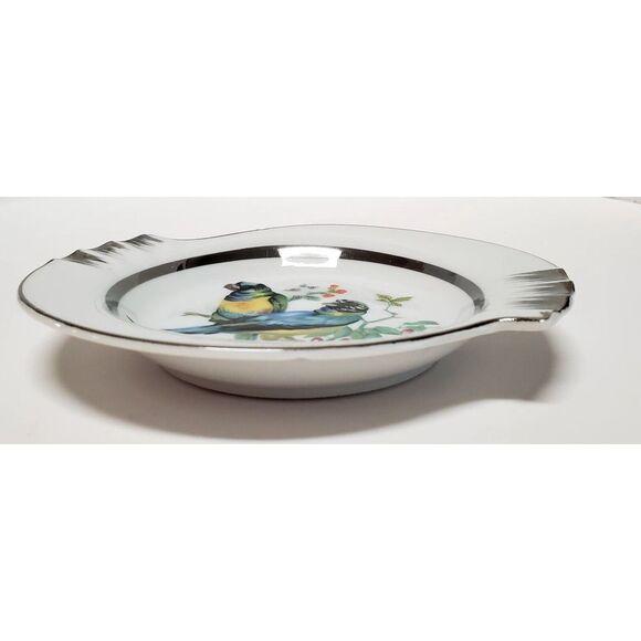 Norleans Ashtray Parrot Bird Japan Hand Paint Dish Ring Hold Porcelain Bl/Grn/Yl - Picture 7 of 9